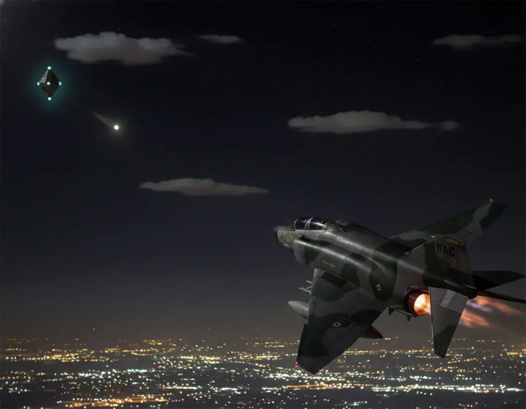 Rendering of the 1976 Tehran incident (UAPedia)
