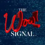 Logo for 'The 1001 Signal' with red script text over a blue binary-background backdrop.