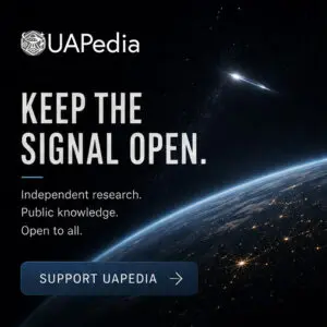 store-square-ads-uap-01 UA Pedia banner: Earth from space with 'KEEP THE SIGNAL OPEN' and 'Support UA Pedia' button.