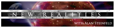 Promotional banner:'New Realities' with Alan Steinfeld, featuring cosmic space imagery in the background.