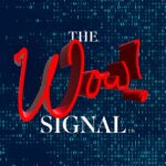 Logo for 'The 1001 Signal' with red script text over a blue binary-background backdrop.